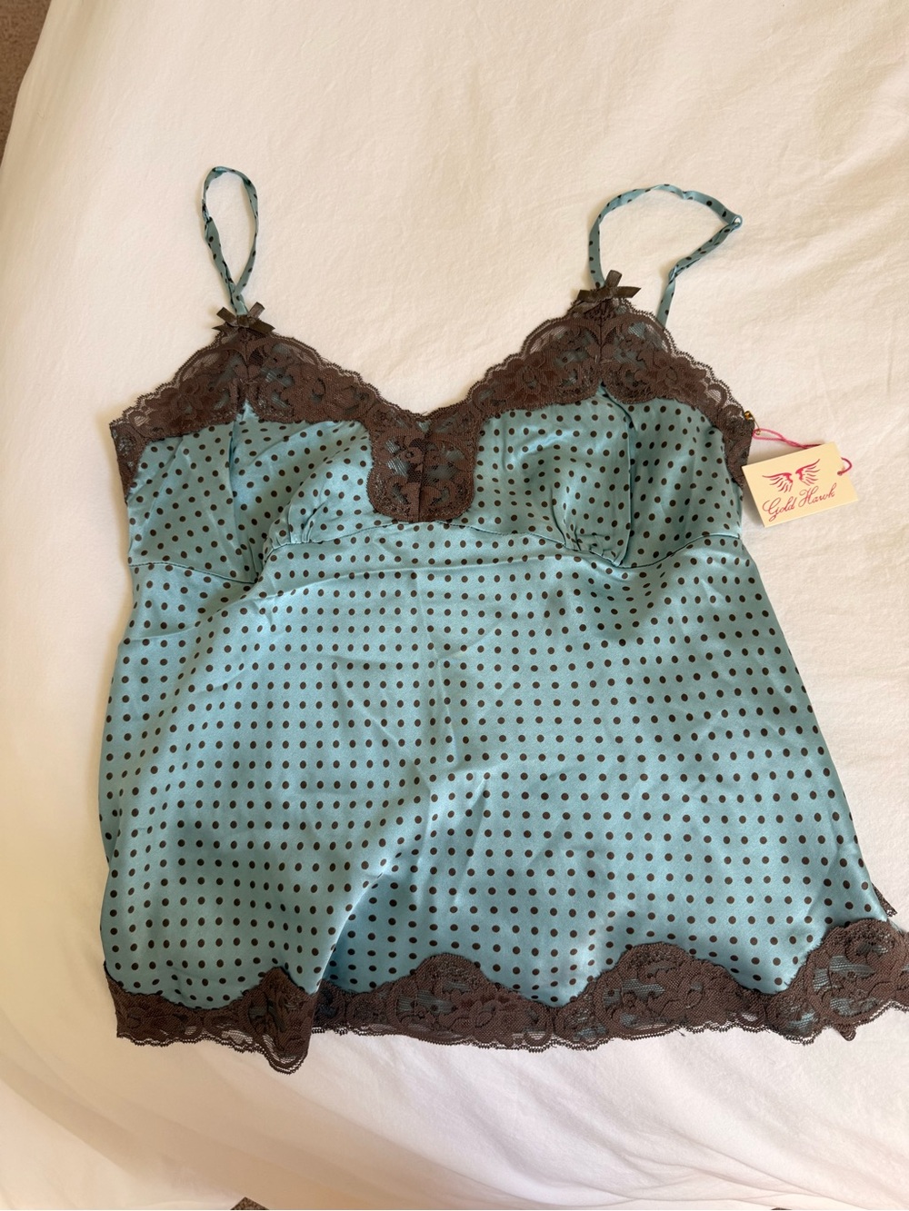 Gold hawk Teal and brown Polka Dot Lace silk Cami